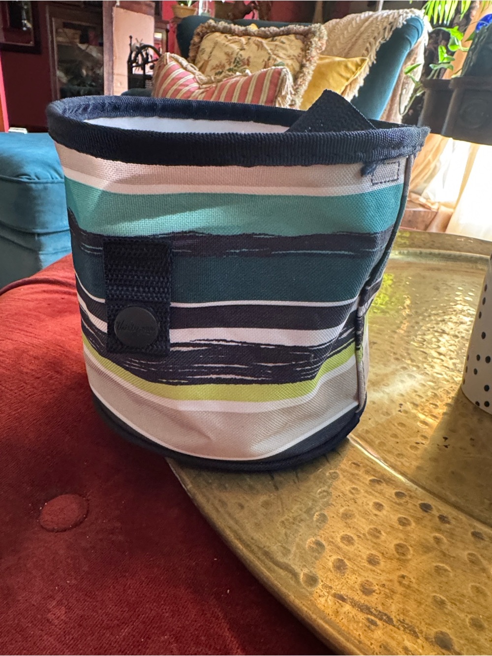 thirty-one Striped Round Toiletry Pouch in Teal, Navy, Lime